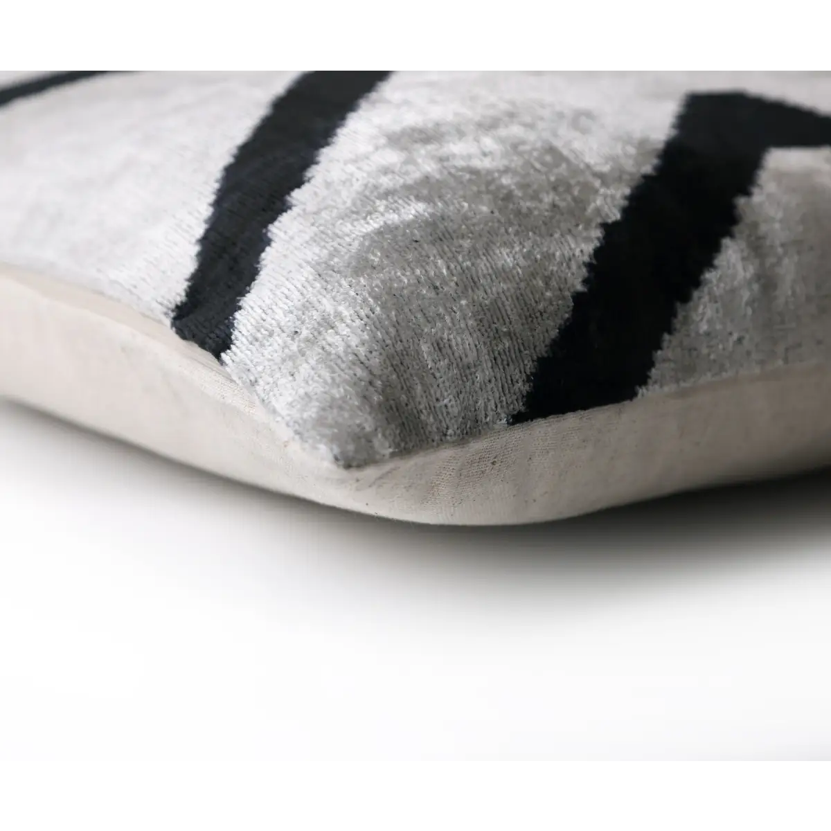 Modern Black & White Chevron Ikat Velvet Pillow – 16x16 Handmade Cushion - Canvello
