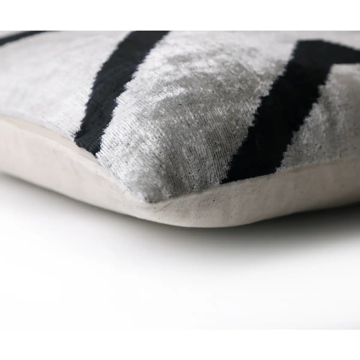 Modern Black & White Chevron Ikat Velvet Pillow – 16x16 Handmade Cushion - Canvello