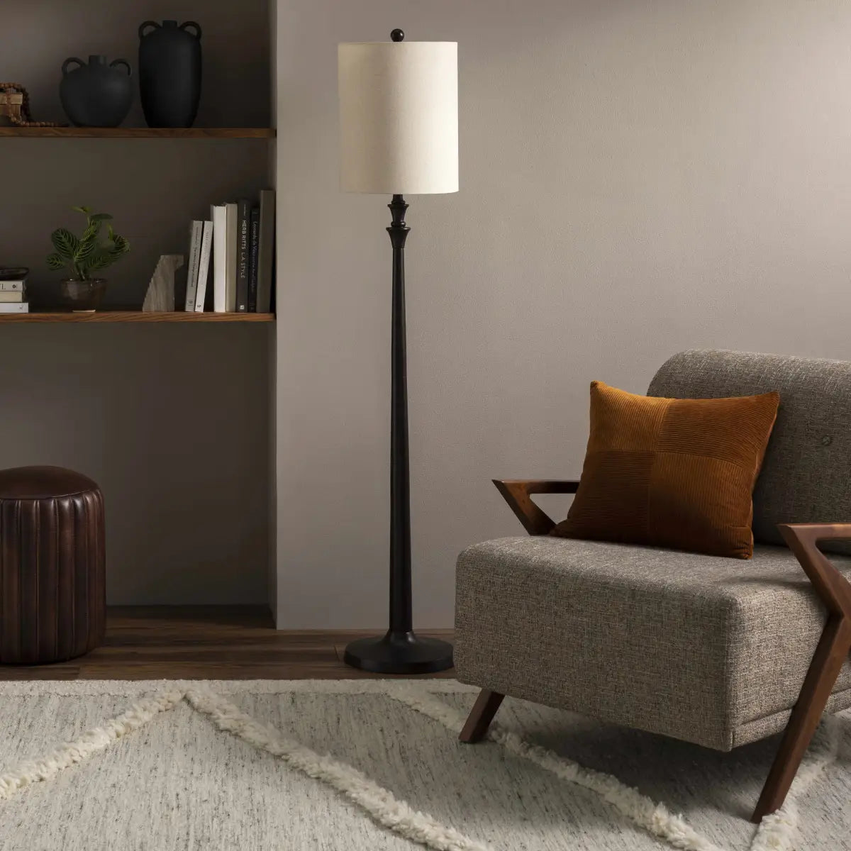 Modern Tall Black Floor Lamp - 64’’H x 12’’W x 12’’D - Boutique Rugs
