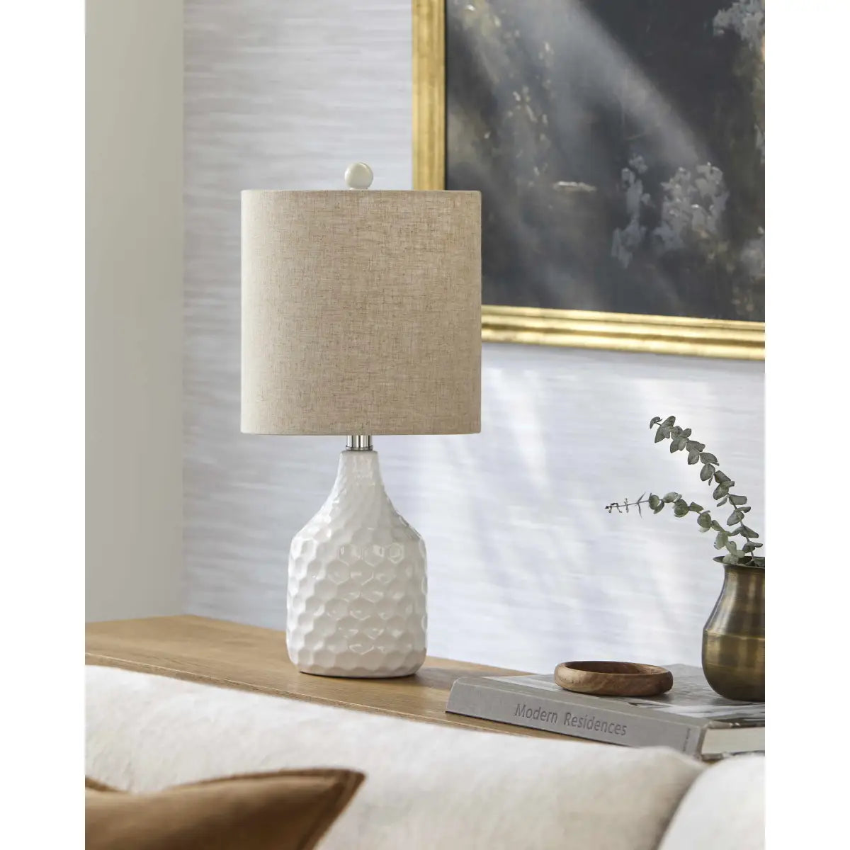 Modern Textured Ivory Ceramic Table Lamp - 18.5’’H x 9’’W x 9’’D - Boutique Rugs