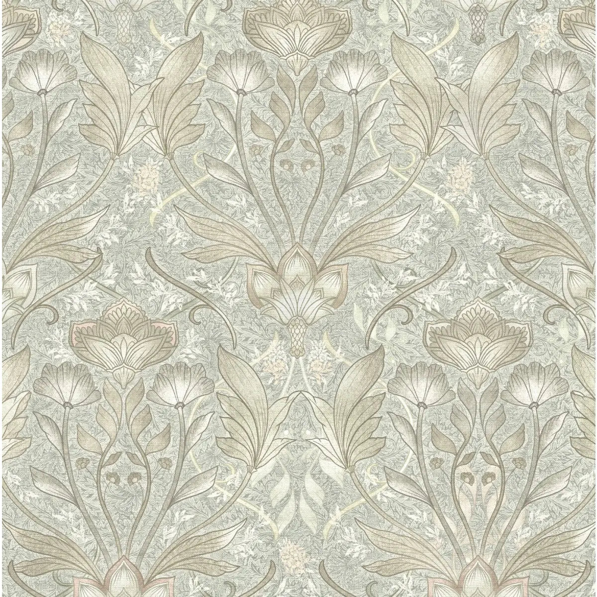 Morris Wallpaper - Botanical Pattern - by Aynsley Ovard x Bloomery Decor - Sample 1 foot by 1 foot / Griege and Green
