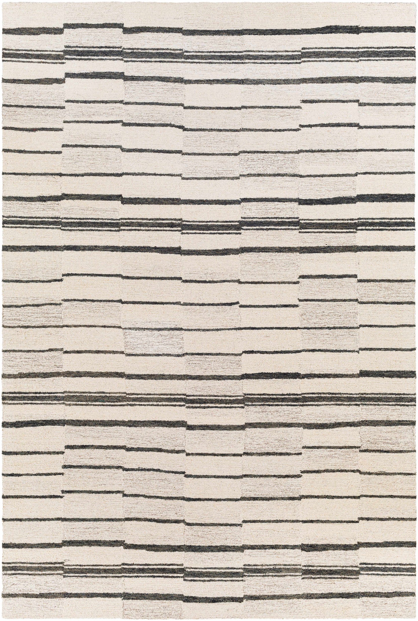Black Broken Stripe Wool Rug - 6’ x 9’ Rectangle - Boutique Rugs
