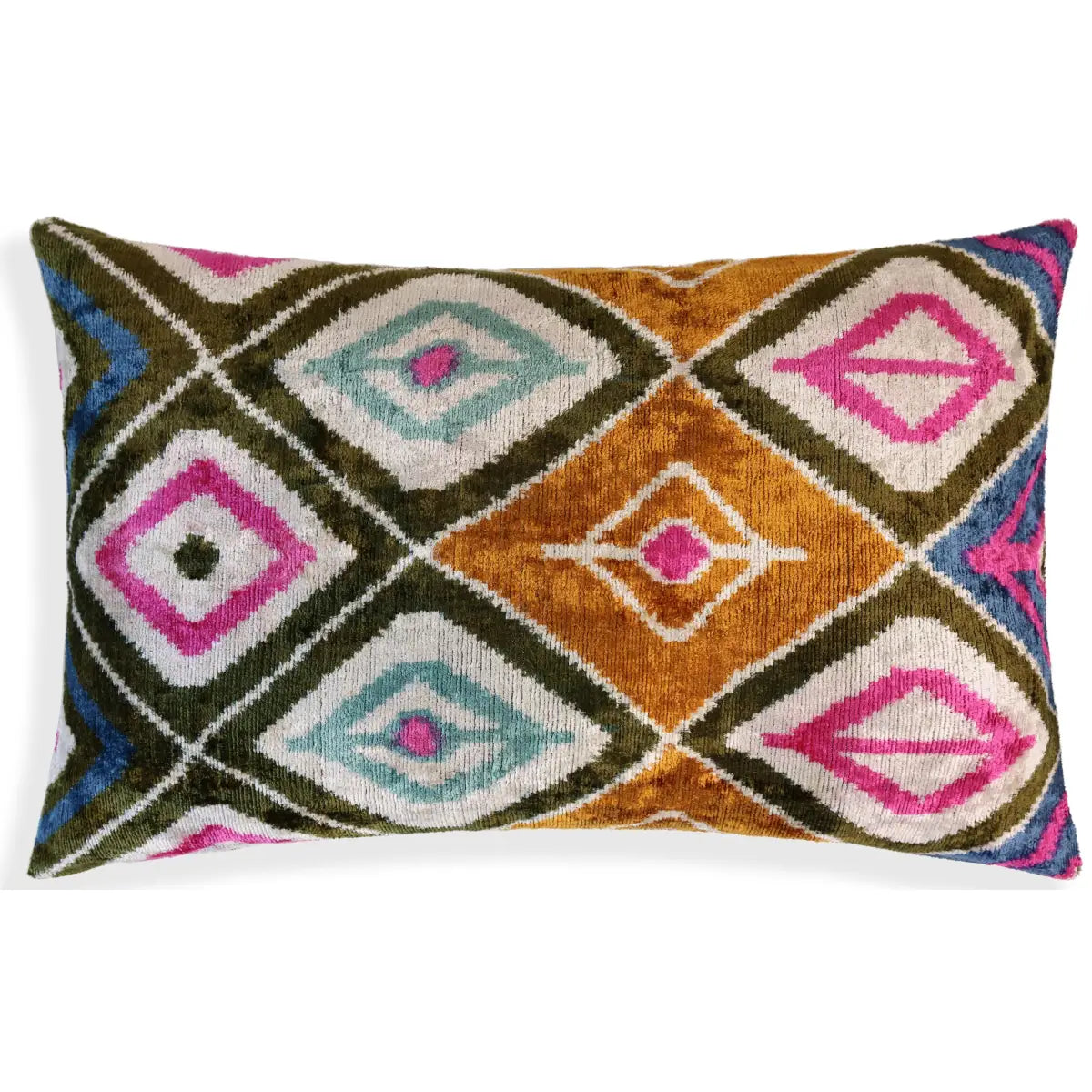 Multicolor Diamond Silk Velvet Pillow – 16x24 Handmade Luxury Cushion - Canvello