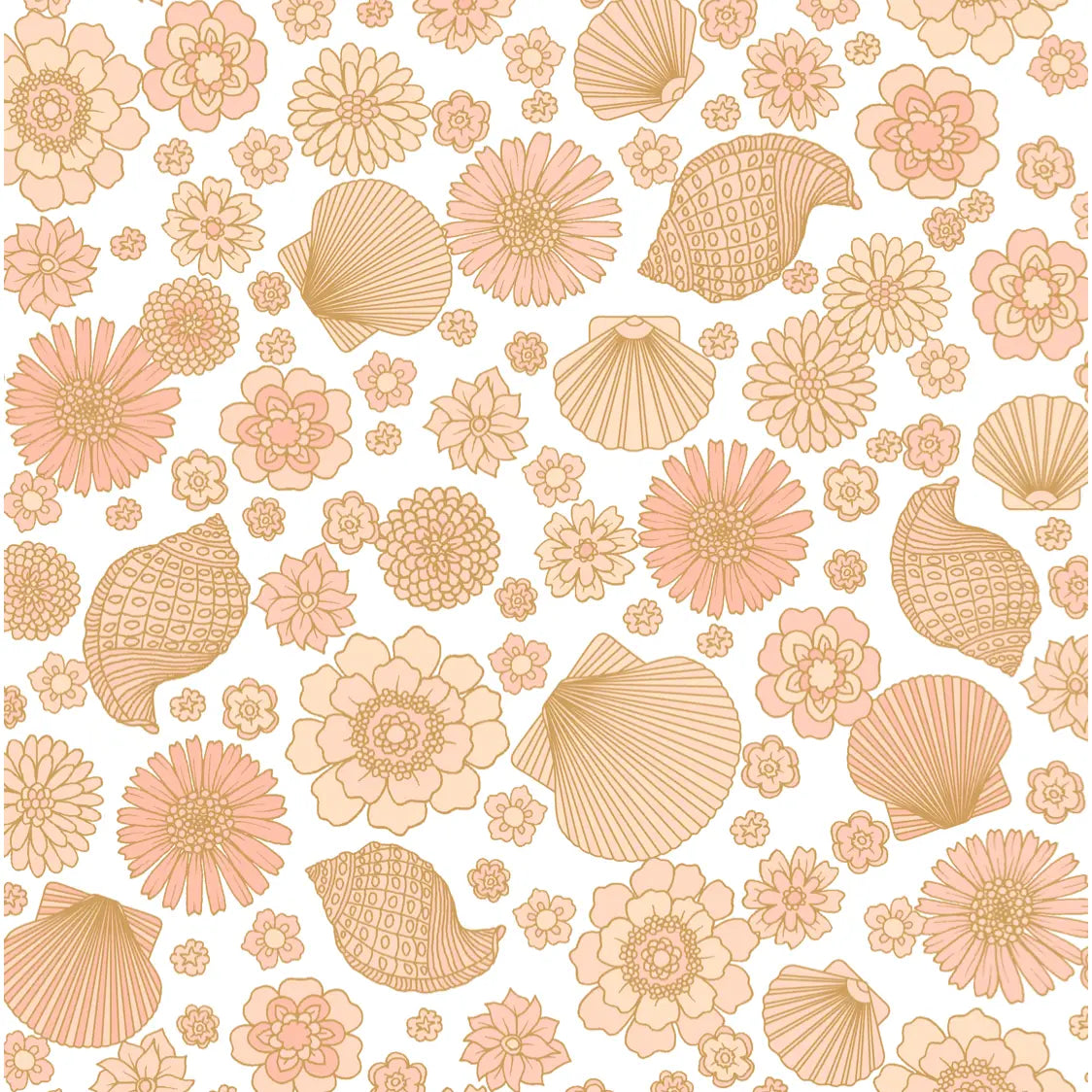 Muriel Wallpaper - Mod Seashells and Flowers - by Lovely People Studio - Coastal Cottage - Sample 1 foot by 1 foot