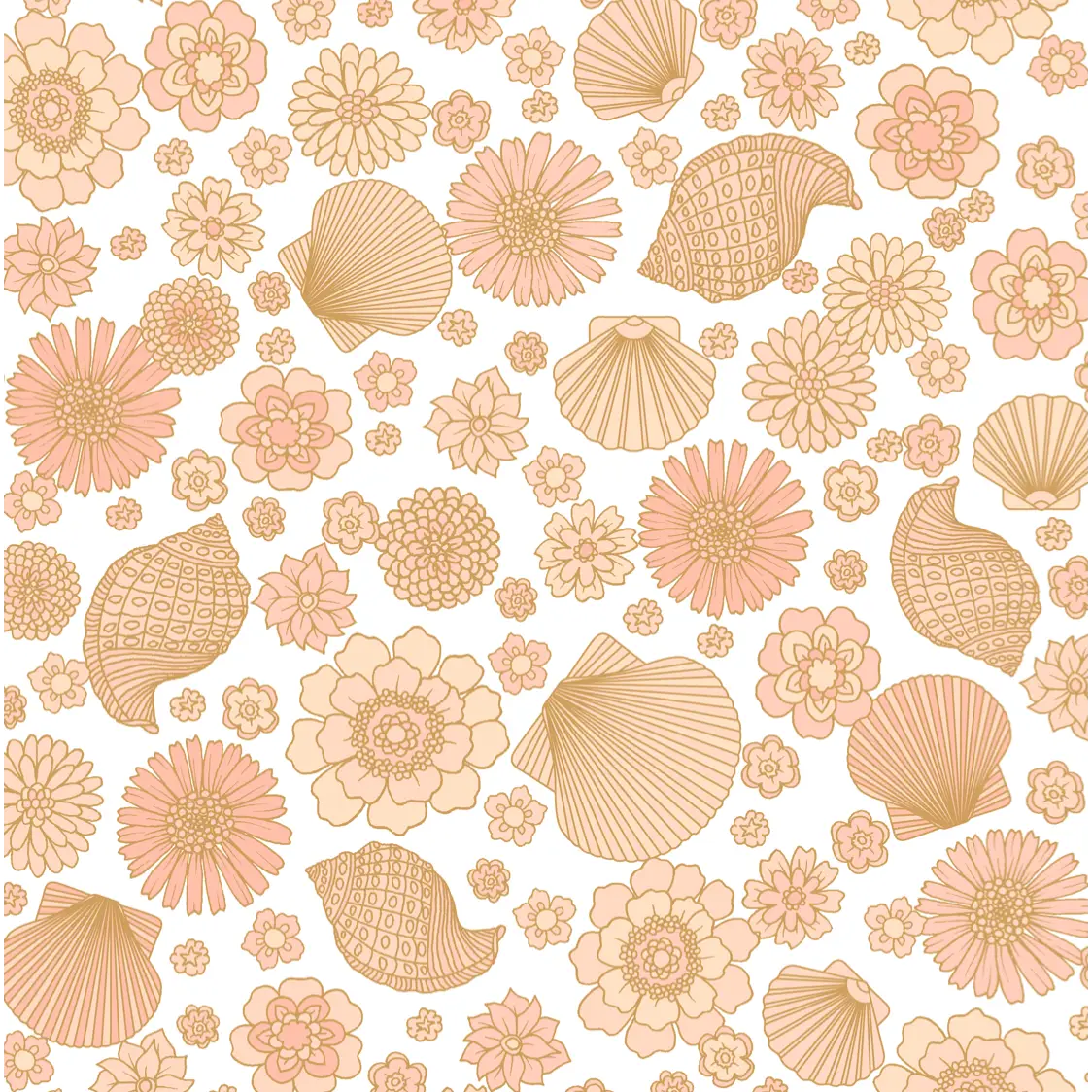 Muriel Wallpaper - Mod Seashells and Flowers - by Lovely People Studio - Coastal Cottage - Sample 1 foot by 1 foot