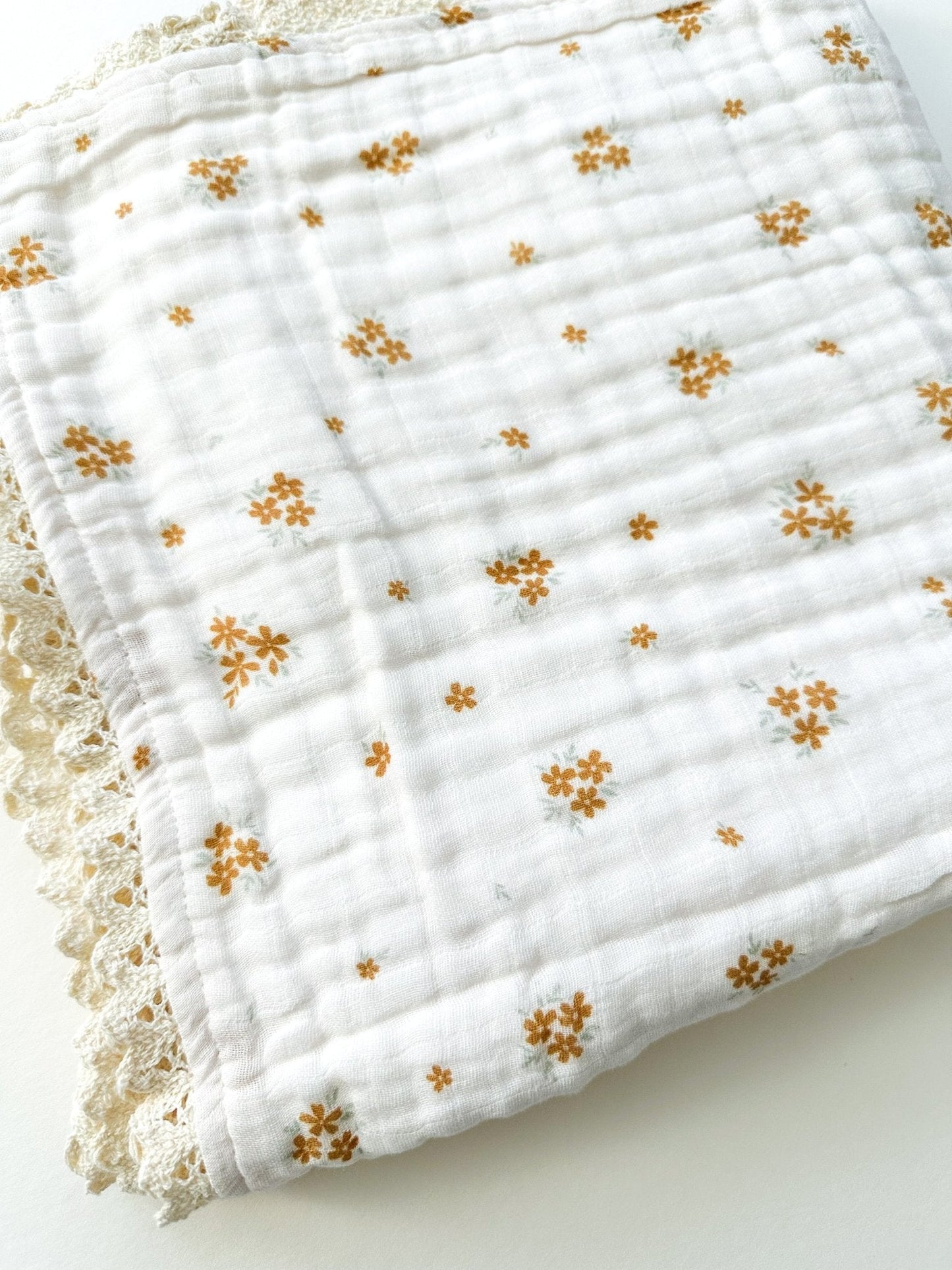 Muslin 6-Layer Blanket - Caramel Bloom Lace - Harp Angel Boutique