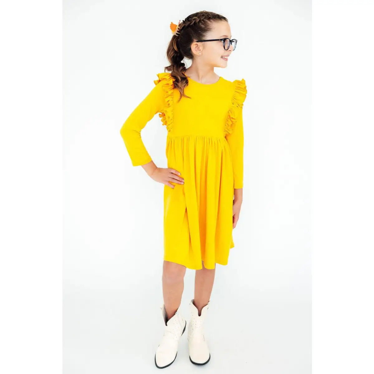 Mustard L/S Ruffle Twirl Dress - Mila & Rose ®