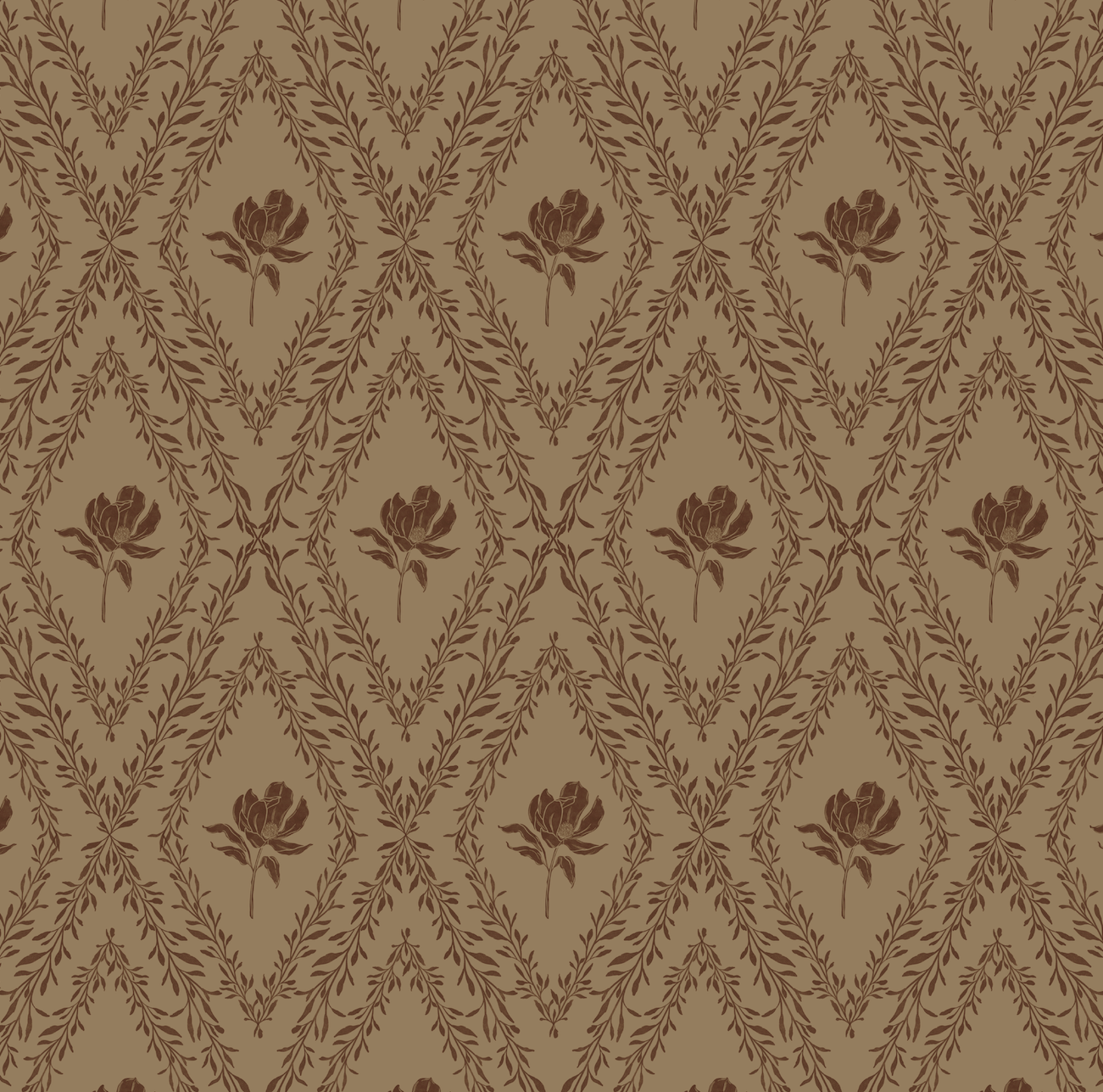 Violet Wallpaper by Taddy Mikelaites - Sample 1 foot by 1 foot / Mustard and Burgundy - Loomwell Home Goods