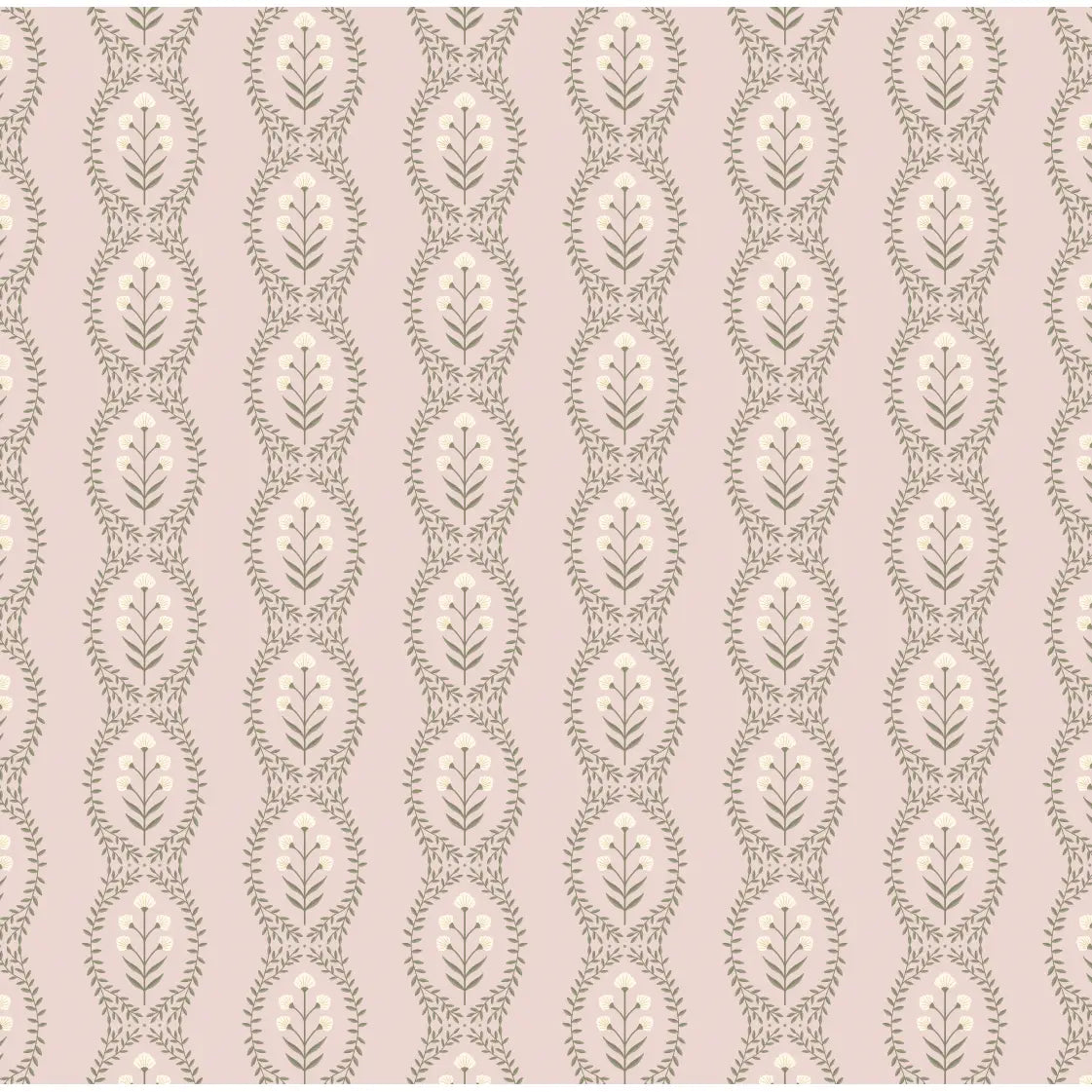 Nattie Wallpaper - Block Print Floral Stripe - by Kourtni Gunn - Sample 1 foot by 1 foot / Pink - Loomwell Home Goods