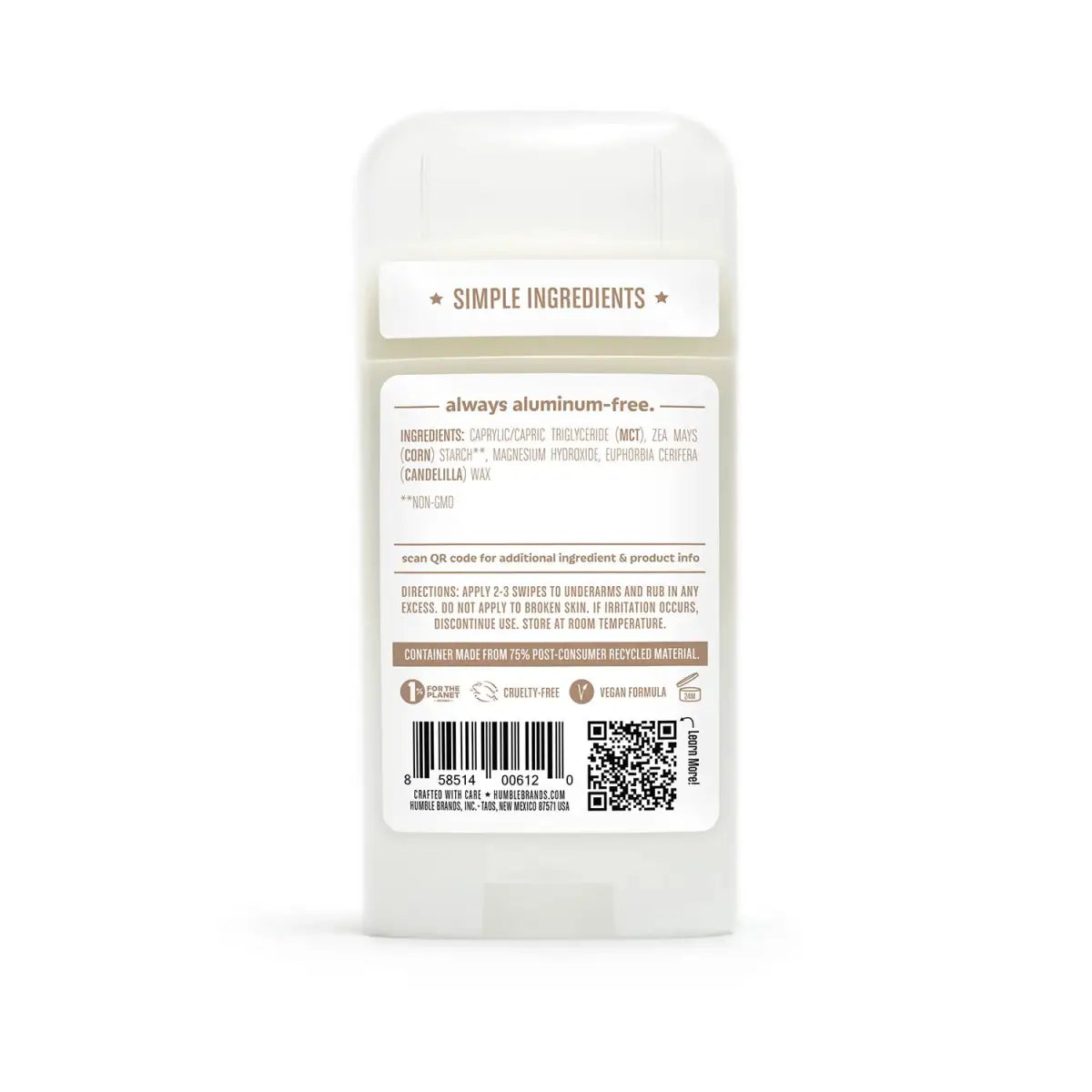 Natural Deodorant - Vegan & Sensitive - Simply Unscented - Humble Brands Inc.
