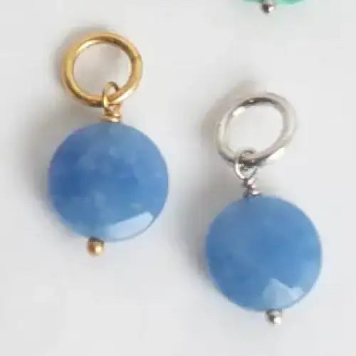 Natural Stone Charm for Bracelet or Necklace - Pink Magenta Green Blue - Blue Aventurine Faceted Coin / Antique Silver