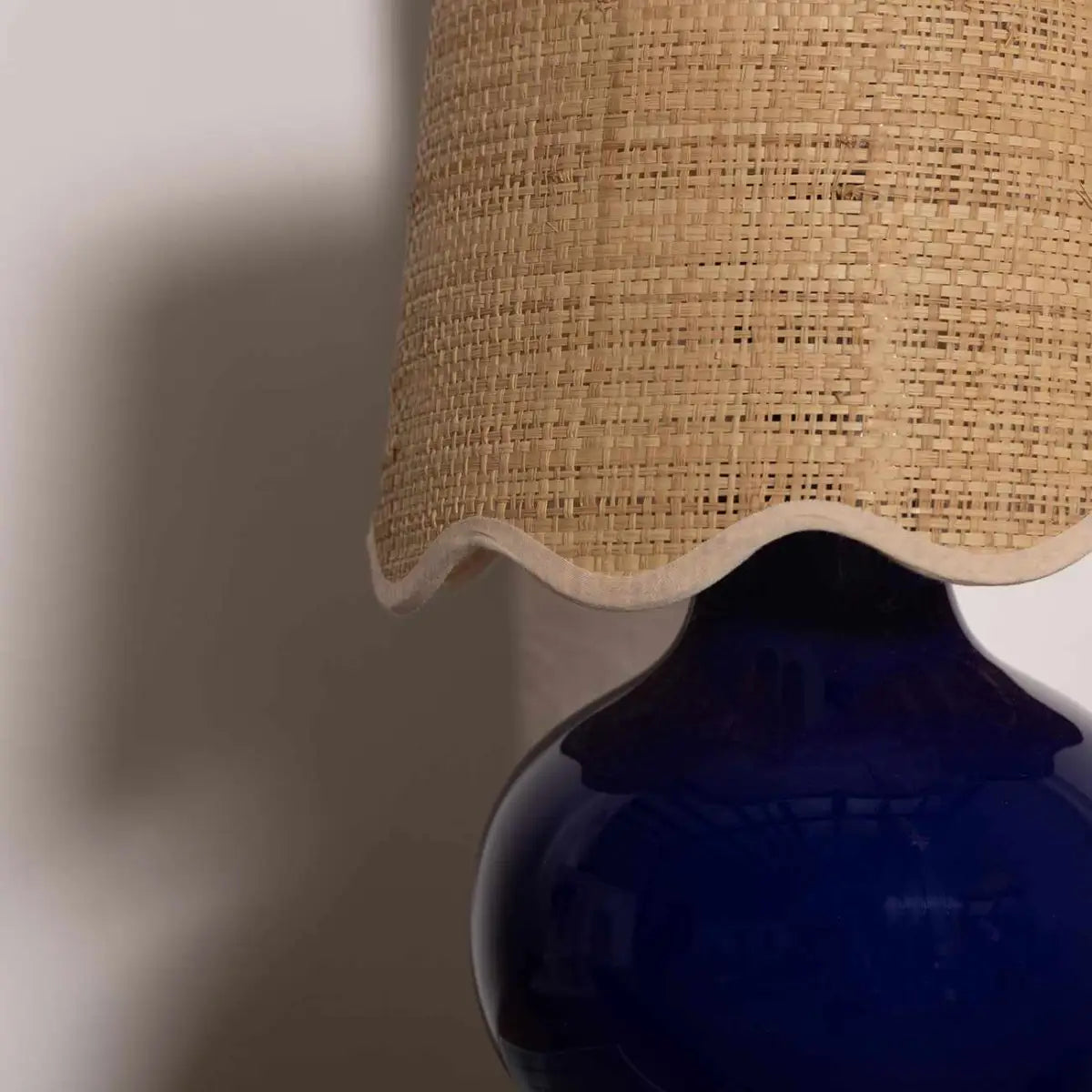 Navy Blue Table Lamp with Scalloped Shade - 13’’H x 8’’W x 8’’D - Boutique Rugs