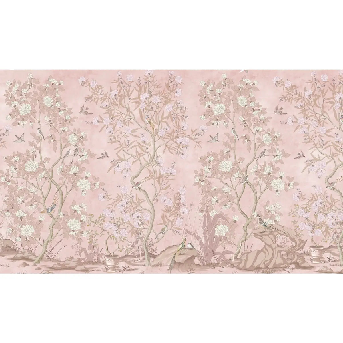 Neely Wallpaper - Pastel Toile Trees - Sample 1 foot by 1 foot / Pink - Loomwell Home Goods