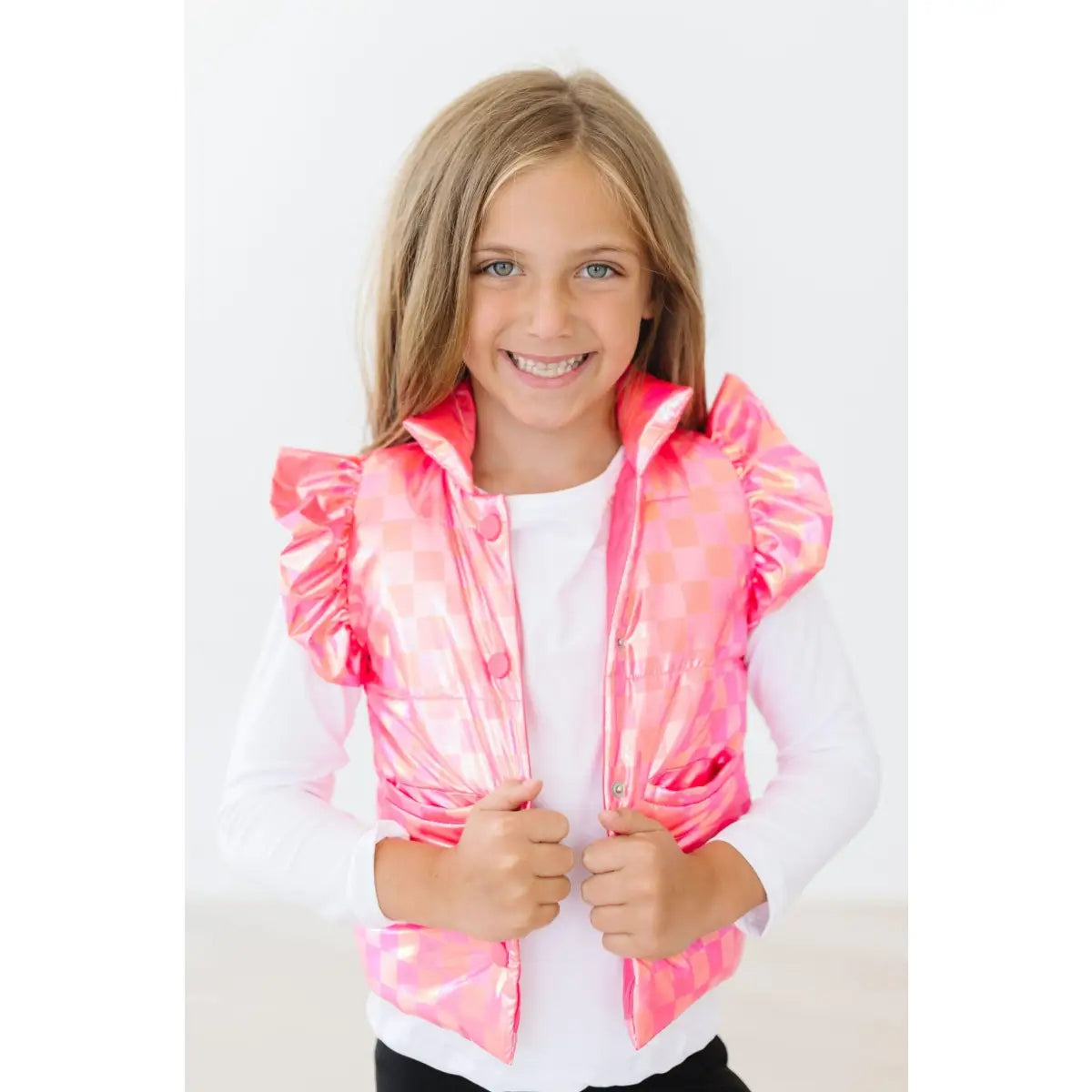 Neon Pink Checker Puffer Vest - Mila & Rose ®