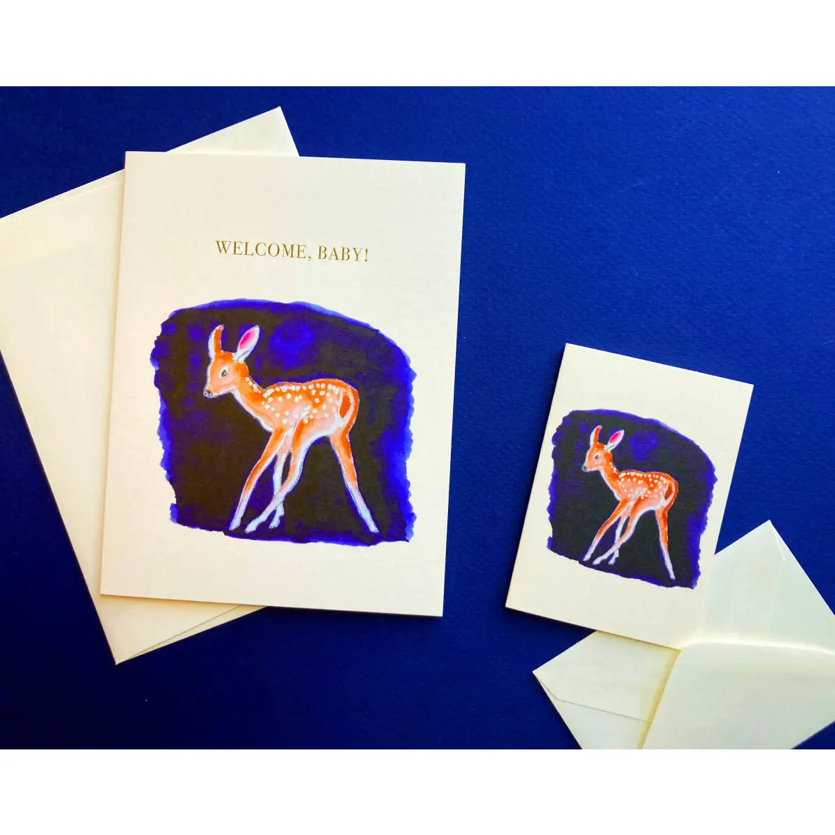 New Baby Card - Fawn on Blue - Driscoll Design