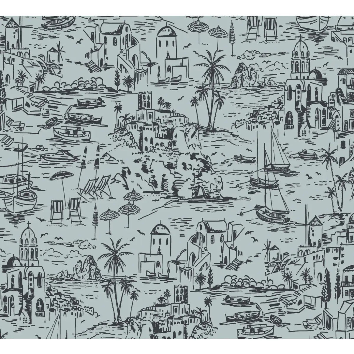 Nico Wallpaper - Vacation in Greece - by Hufton Studio - Sample 1 foot by 1 foot / Blue and Black - Loomwell Home Goods