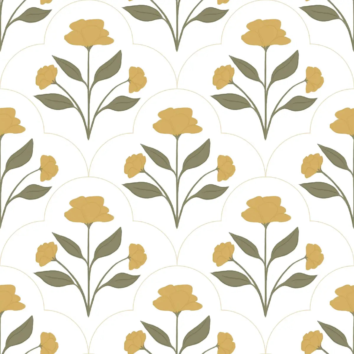 Nicole Wallpaper - Stylized Block Print - by Megan Lindsey Illustration - Sample 1 foot by 1 foot / Yellow - Loomwell
