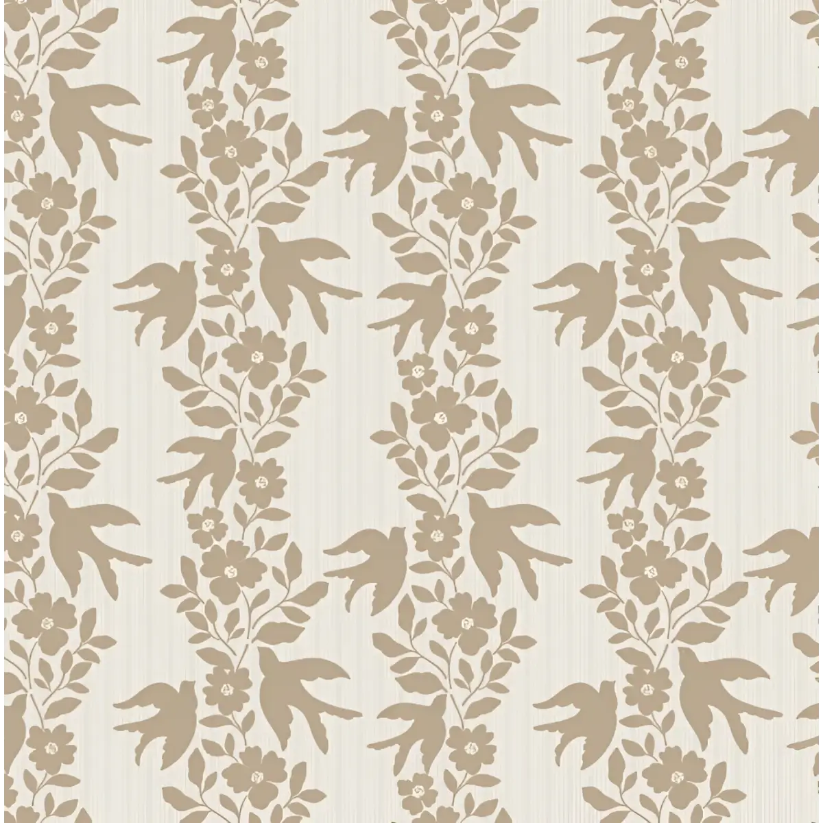 Noelle Wallpaper - Bold Birds and Flowers Stripe - by Gabriela Dachin - Sample 1 foot by 1 foot / Tan - Loomwell Home