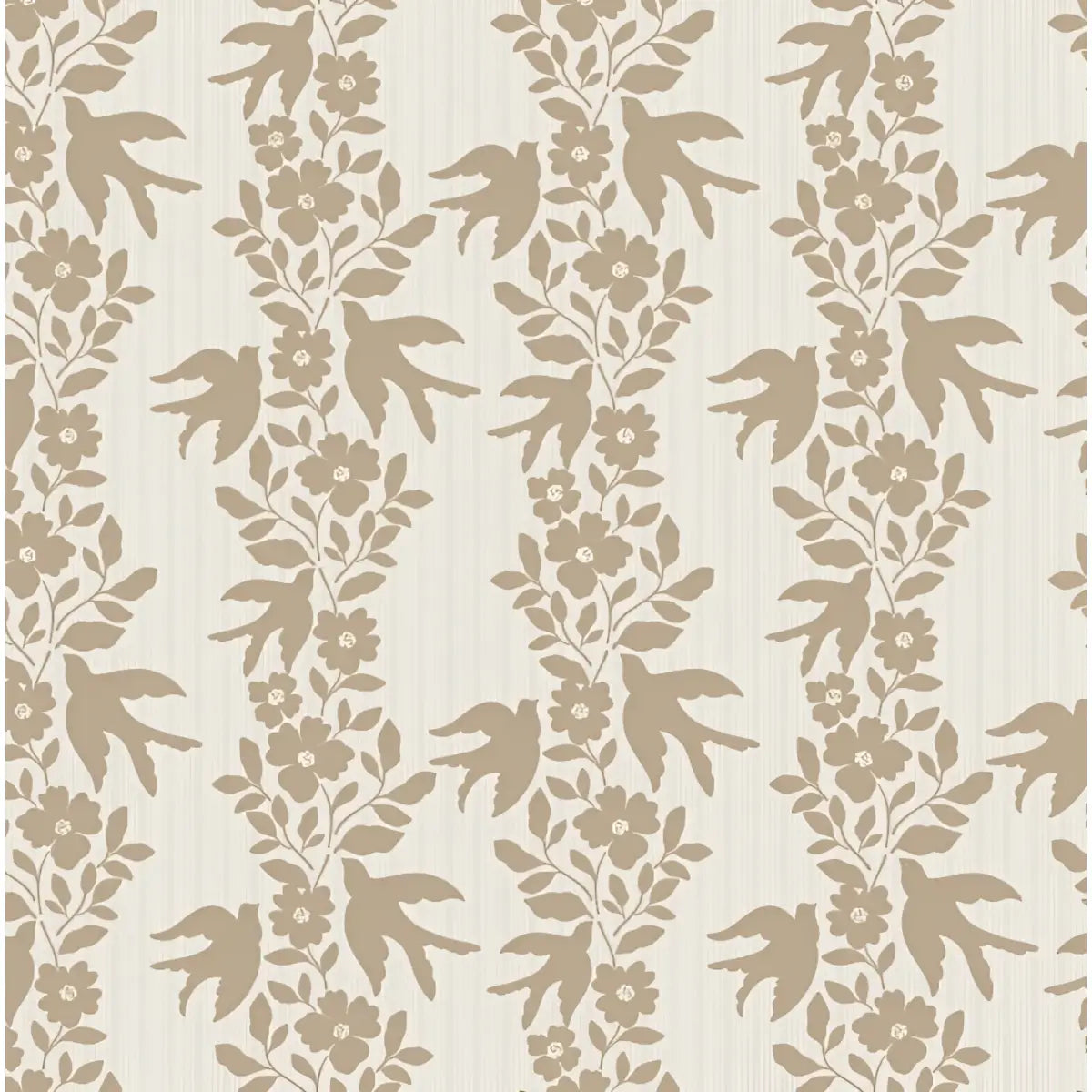 Noelle Wallpaper - Bold Birds and Flowers Stripe - by Gabriela Dachin - Sample 1 foot by 1 foot / Tan - Loomwell Home