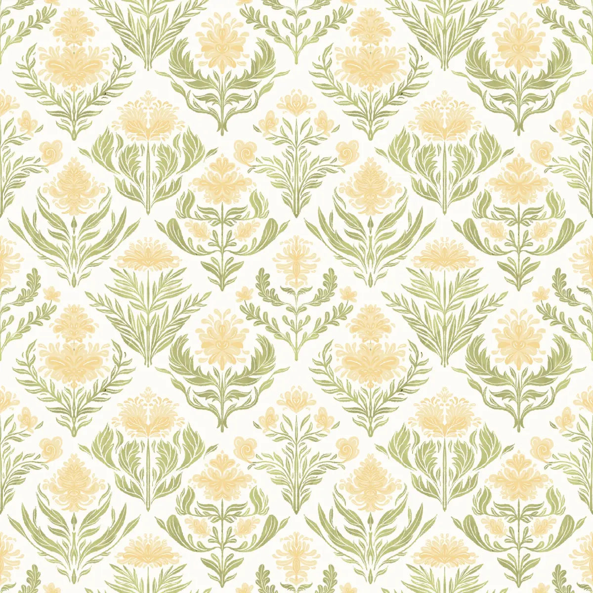Nolie Wallpaper - Floral Diamonds - by RNM Arts - Sample 1 foot by 1 foot / Yellow - Loomwell Home Goods