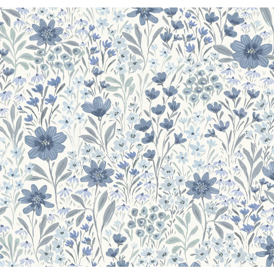 Oaklyn Wallpaper - Neutral Flowers - by Hufton Studio - Sample 1 foot by 1 foot / Blue / Large - Loomwell Home Goods