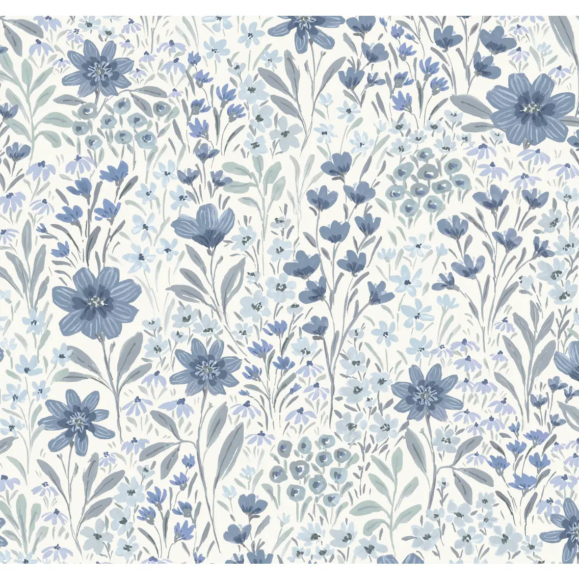 Oaklyn Wallpaper - Neutral Flowers - by Hufton Studio - Sample 1 foot by 1 foot / Blue / Large - Loomwell Home Goods