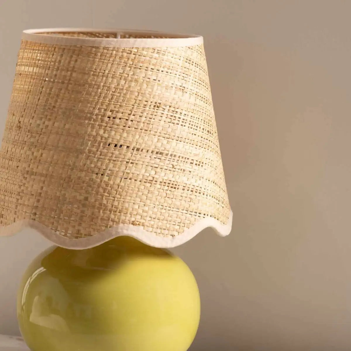 Olive Green Table Lamp with Scalloped Shade - 13’’H x 8’’W x 8’’D - Boutique Rugs
