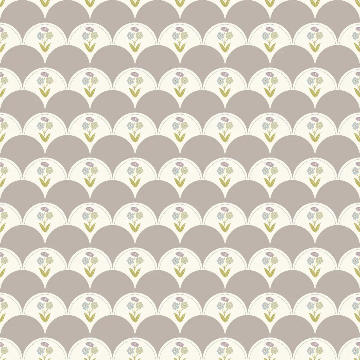 Ophelia Wallpaper - Flowers and Scallops - by Linen and Paper Design - Sample 1 foot by 1 foot / Taupe - Loomwell Home