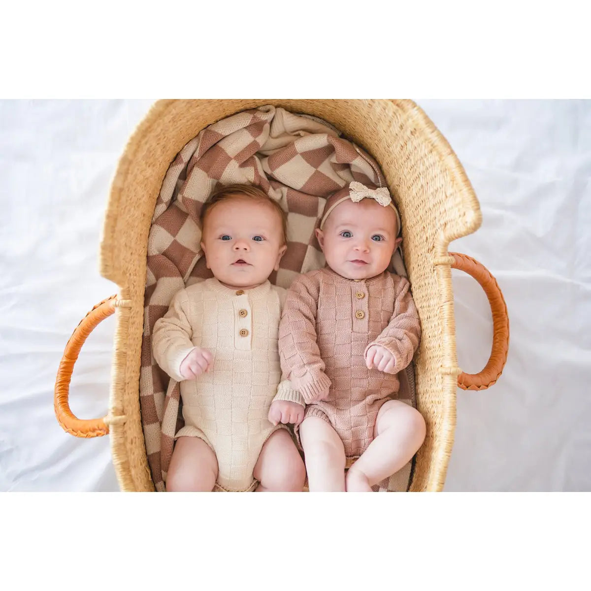 Organic Knit Bodysuit- Cream Checker - Harp Angel Boutique