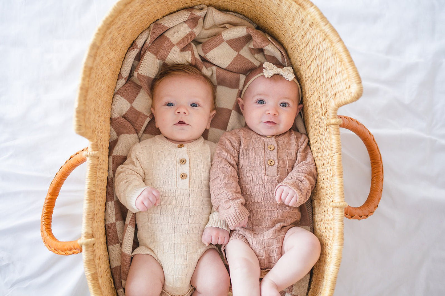 Organic Knit Bodysuit- Cream Checker - Harp Angel Boutique