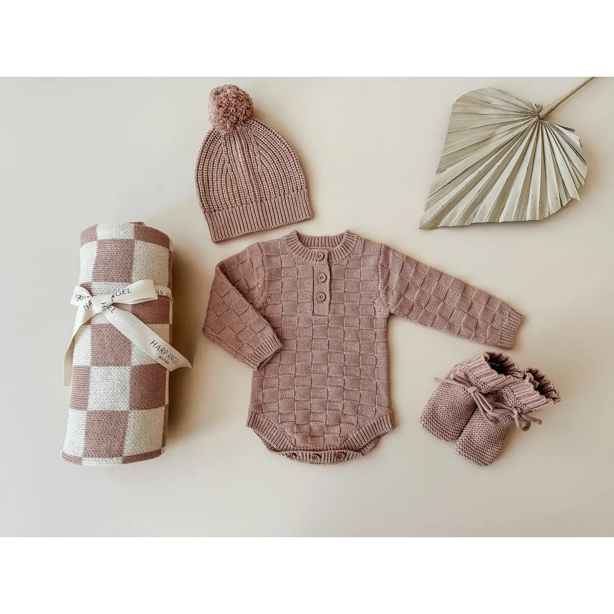 Organic Knit Bodysuit- Mocha Checker - Harp Angel Boutique