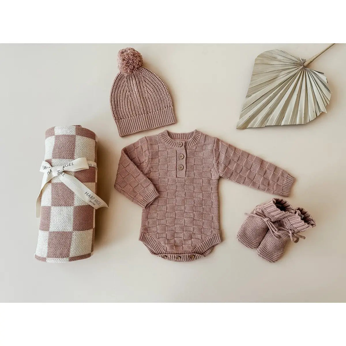 Organic Knit Bodysuit- Mocha Checker - Harp Angel Boutique
