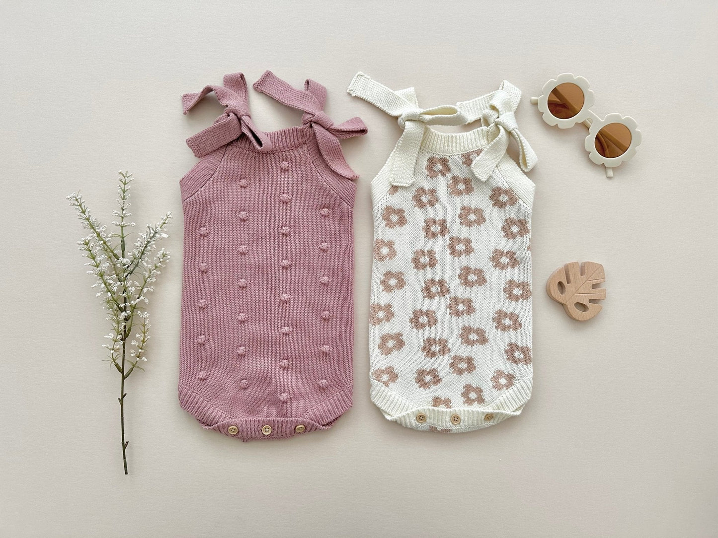 Organic Knit Romper - Mocha Daisy - Harp Angel Boutique