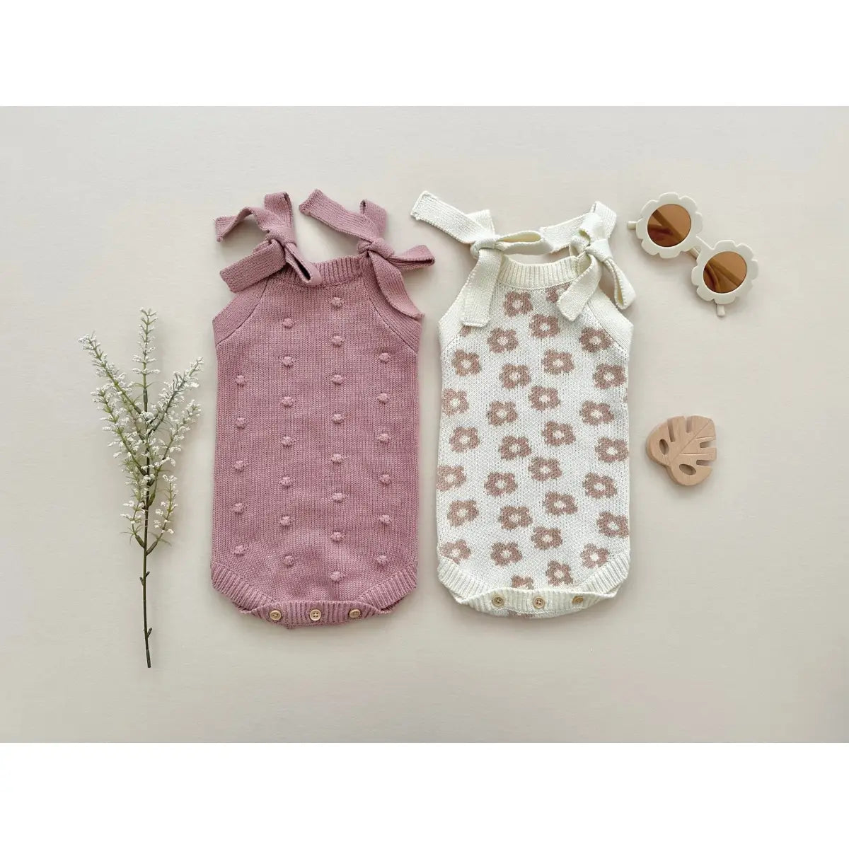 Organic Knit Romper - Mocha Daisy - Harp Angel Boutique