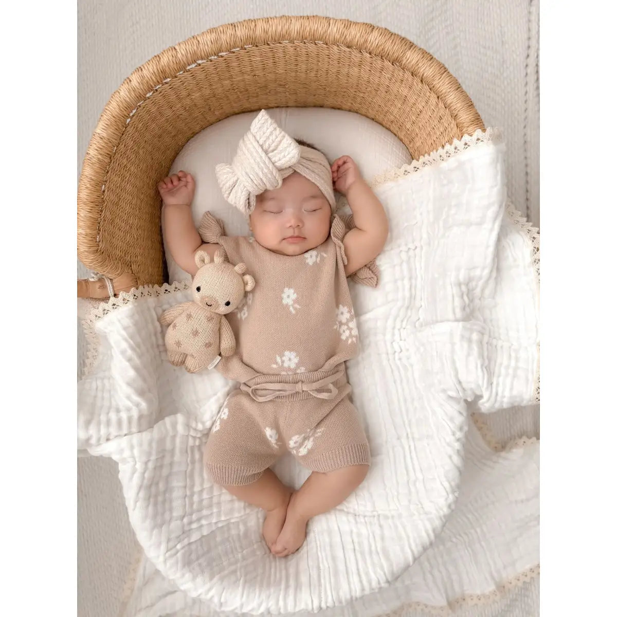 Organic Knit Short Set - Tan Floral - Harp Angel Boutique