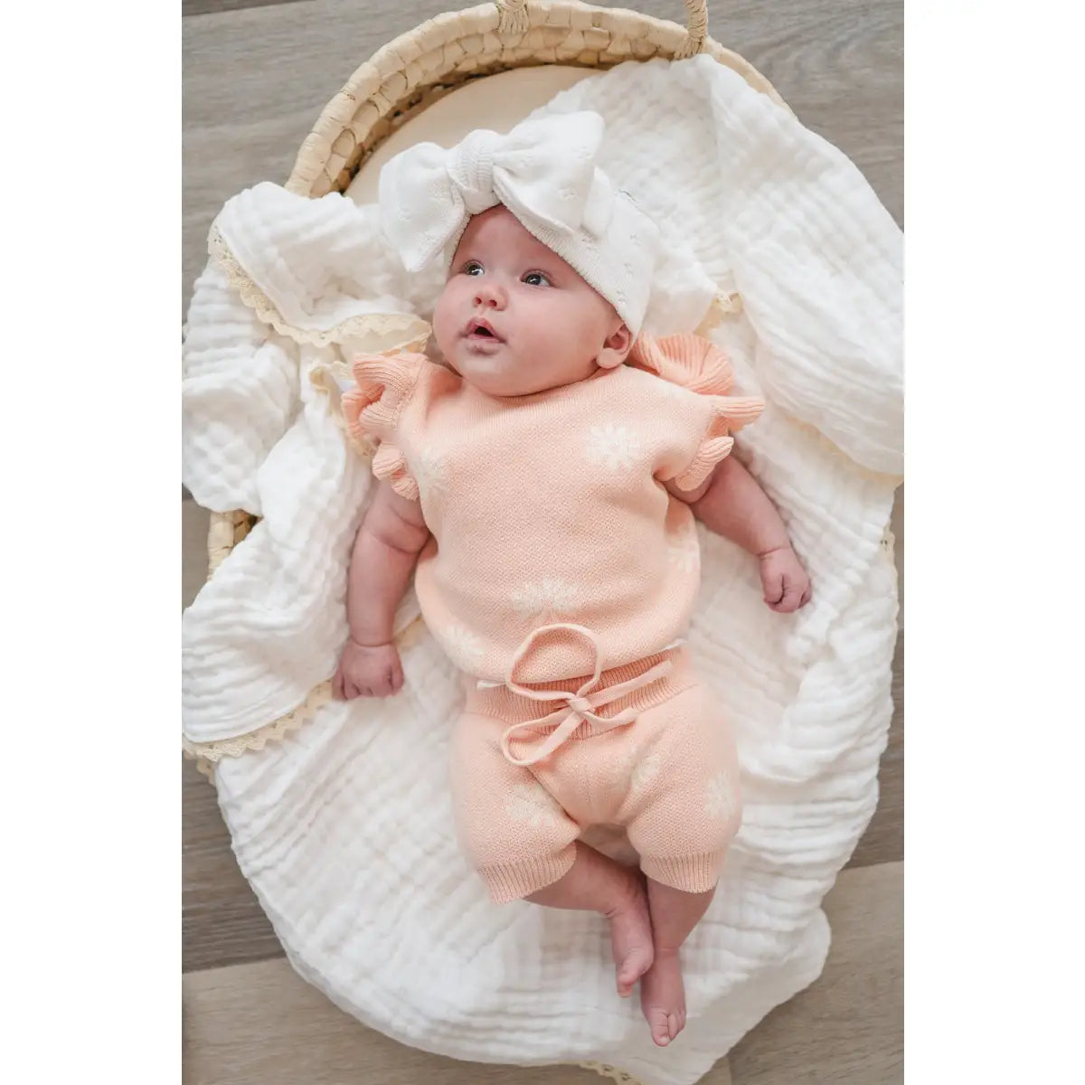 Oversized Bow Headband - White Pointelle Knit - Harp Angel Boutique