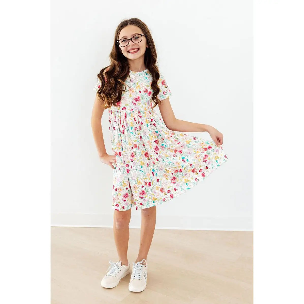Pocket Twirl Dress - Painted Posies - Watercolor Flowers and Dots - Mila & Rose ®