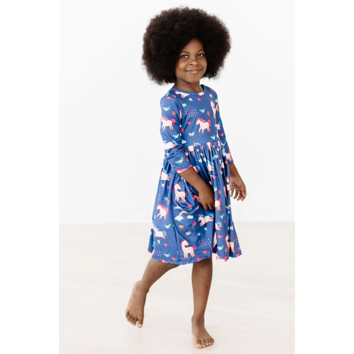 Pocket Twirl Dress - Unicorns and Rainbows - Painted Skies 3/4 Sleeve - Mila & Rose ®
