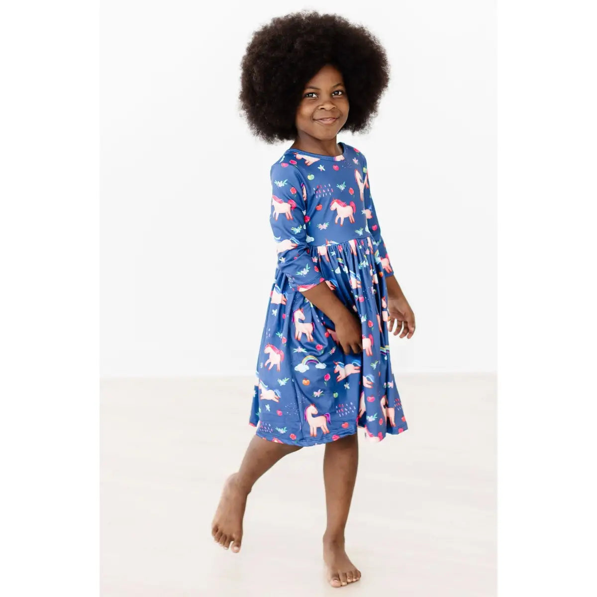 Pocket Twirl Dress - Unicorns and Rainbows - Painted Skies 3/4 Sleeve - Mila & Rose ®