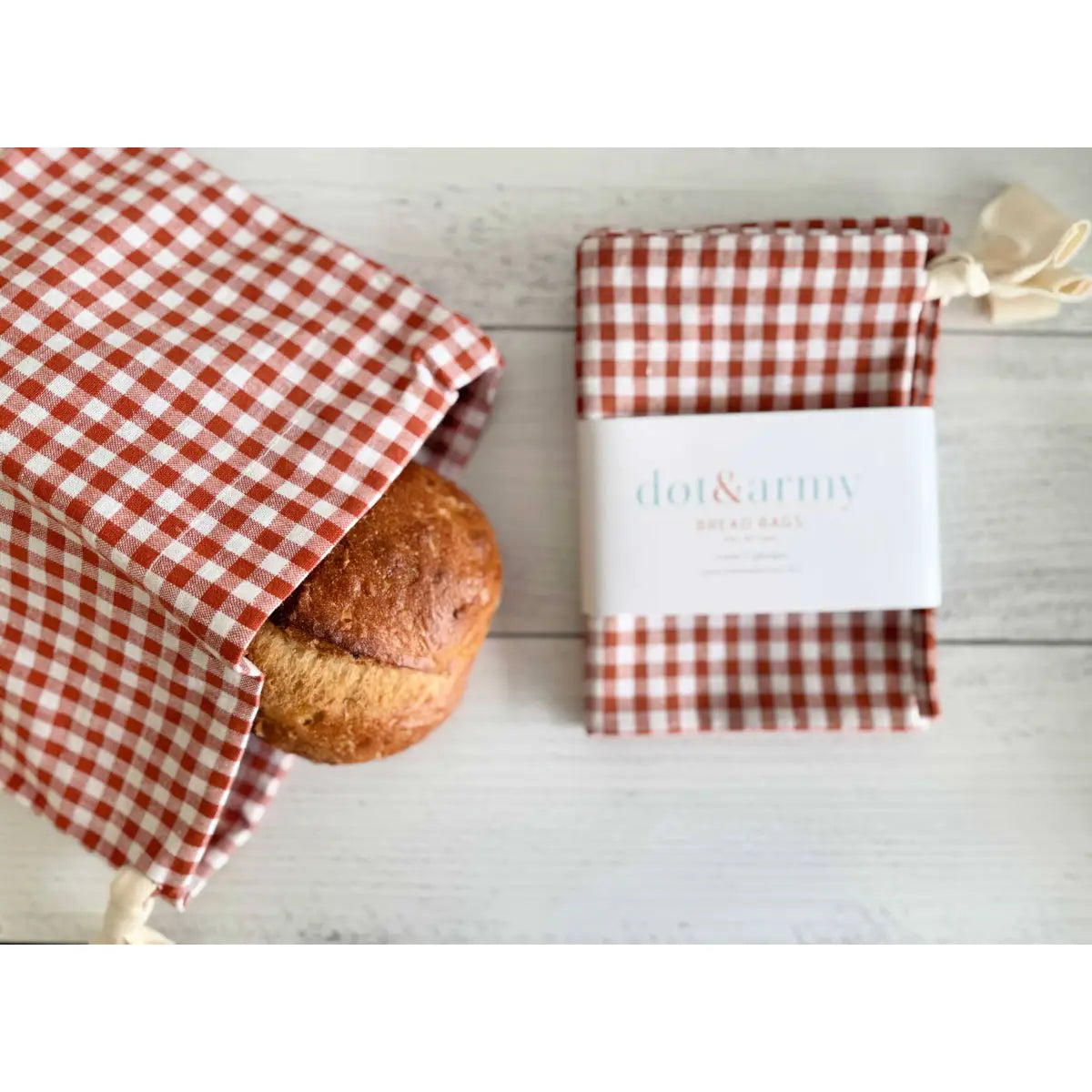 Linen Bread Bags - Papaya Check - Set of 2 - Dot and Army