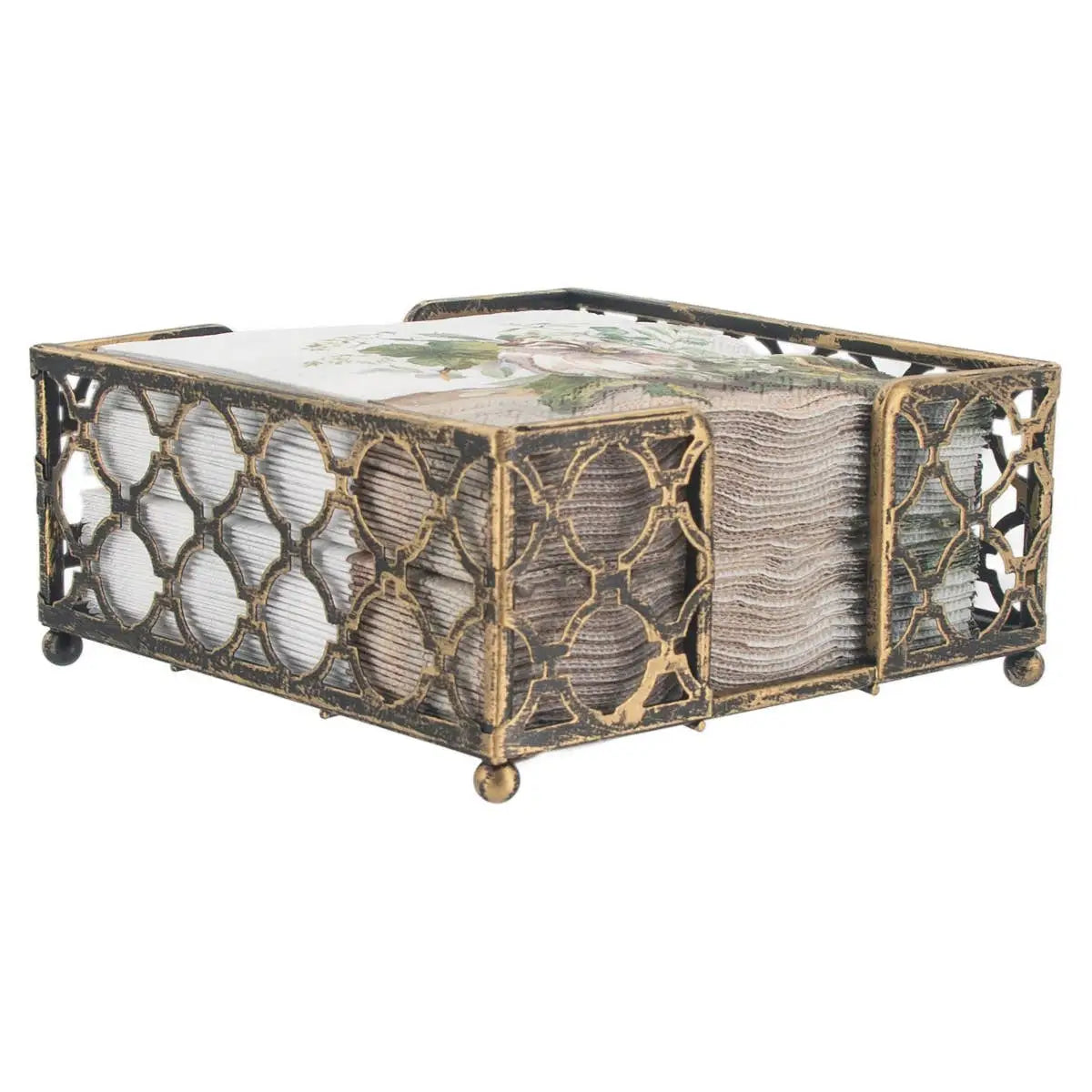 Cocktail Napkin Caddy - Trellis Antique Brass - Boston International
