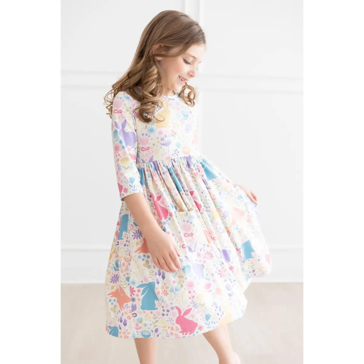 Pocket Twirl Dress - Pastel Floral Bunnies - Easter - Mila & Rose ®