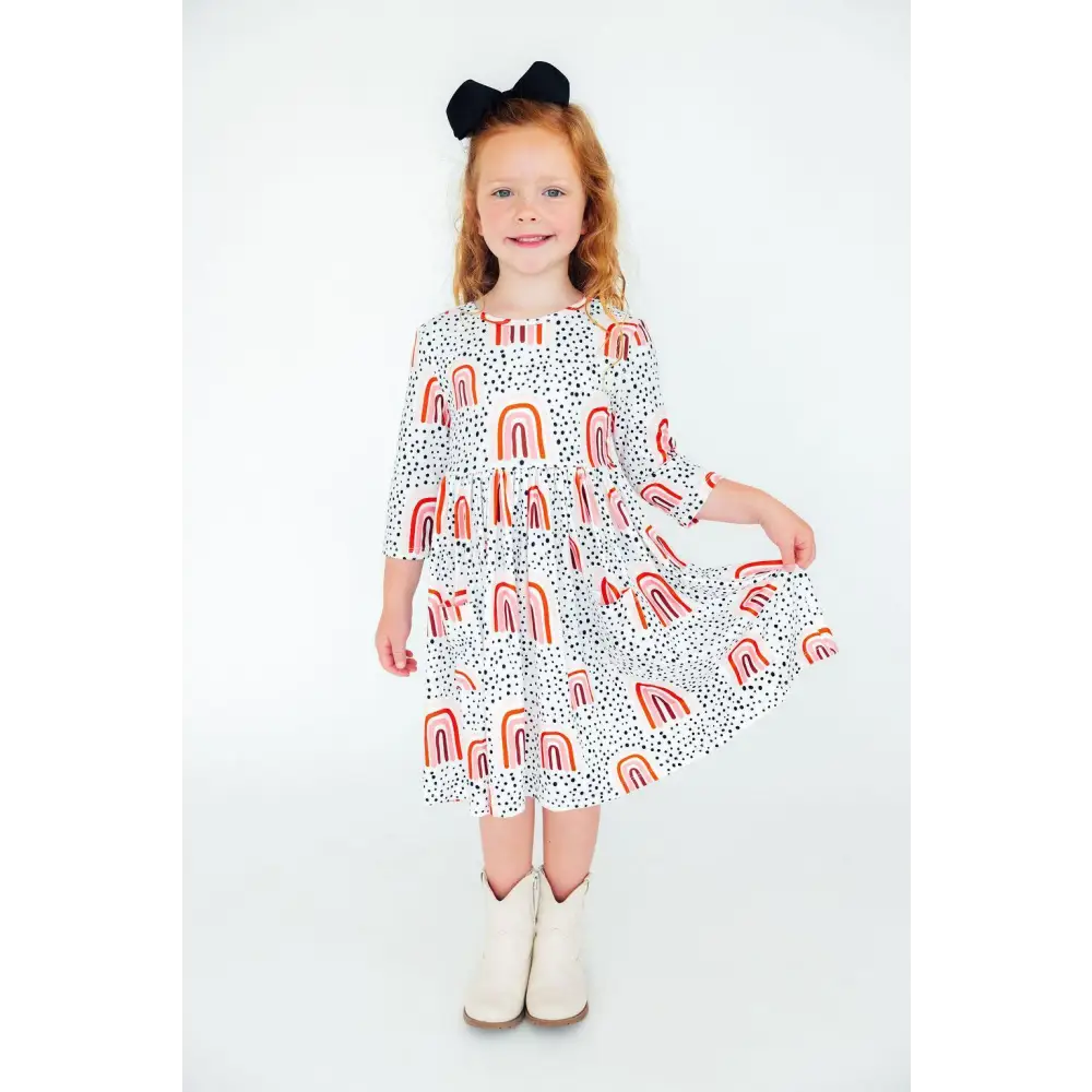 Peach Rainbow 3/4 Sleeve Pocket Twirl Dress - Mila & Rose ®
