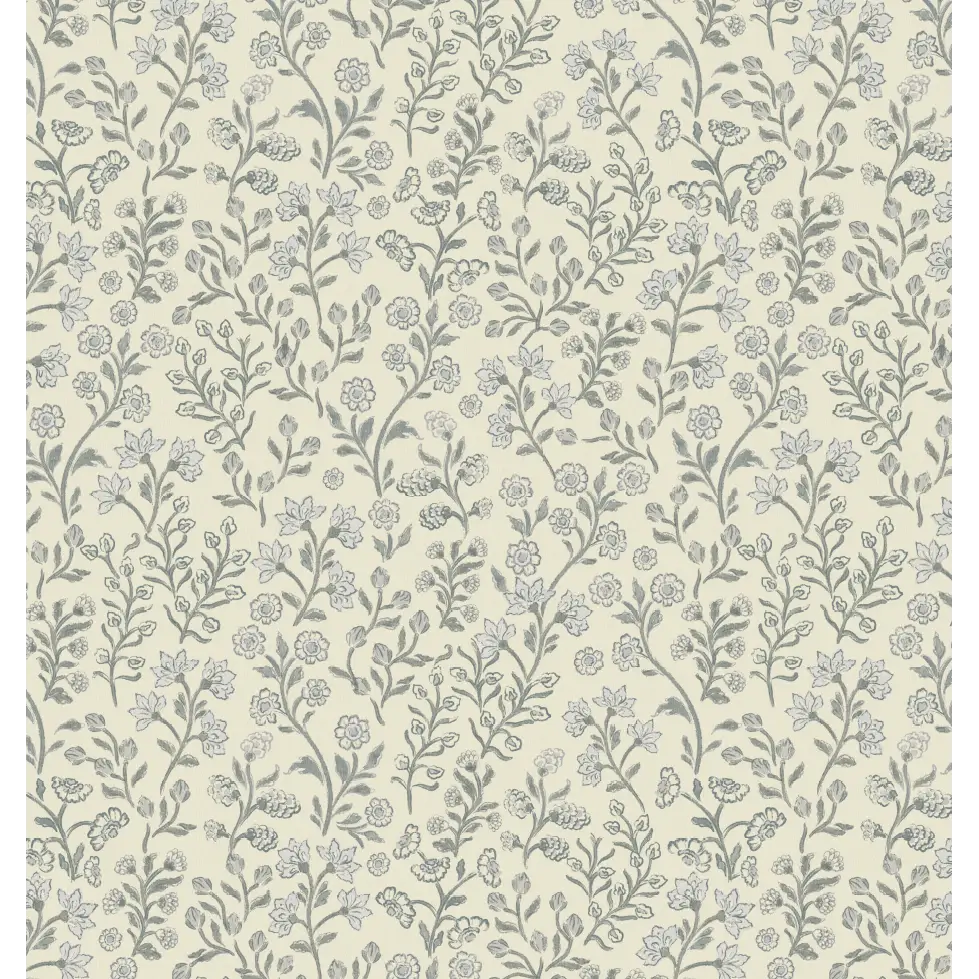 Penelope Wallpaper - Petite Flower Vines - by Bloomery Decor - Sample 1 foot by 1 foot / Ivory and Grey - Loomwell Home