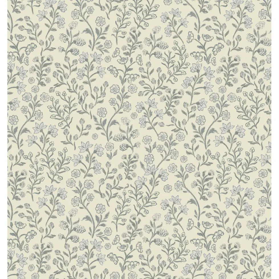 Penelope Wallpaper - Petite Flower Vines - by Bloomery Decor - Sample 1 foot by 1 foot / Ivory and Grey - Loomwell Home