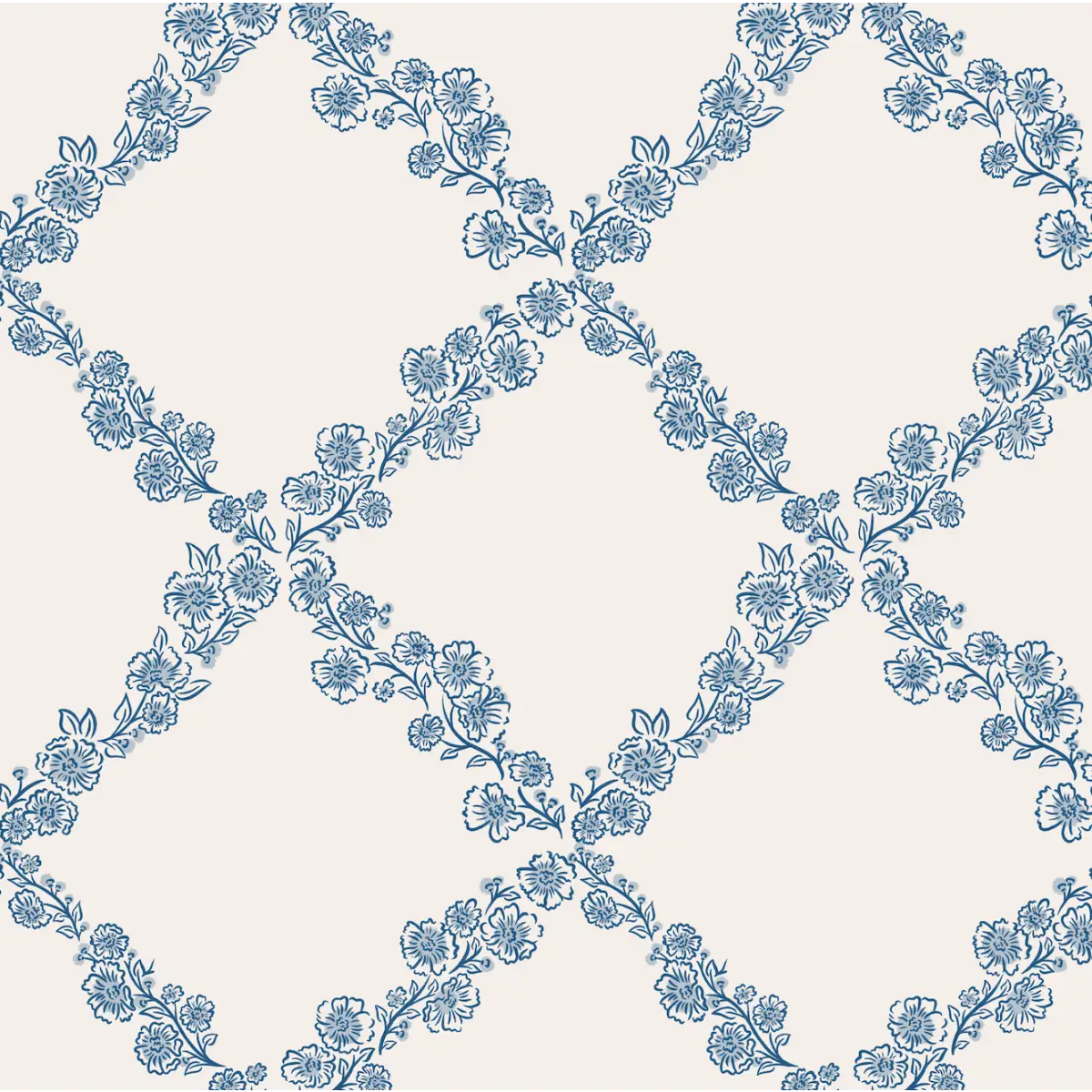 Pepper Wallpaper - Floral Lattice - by The Beau Studio - Sample 1 foot by 1 foot / Navy - Loomwell Home Goods