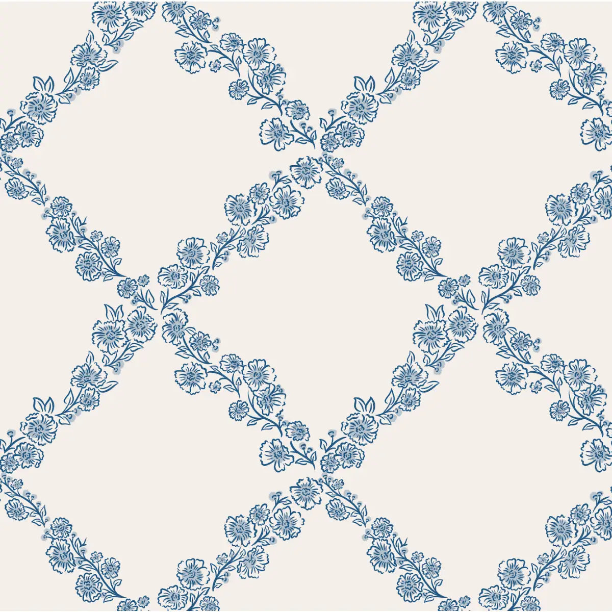 Pepper Wallpaper - Floral Lattice - by The Beau Studio - Sample 1 foot by 1 foot / Navy - Loomwell Home Goods