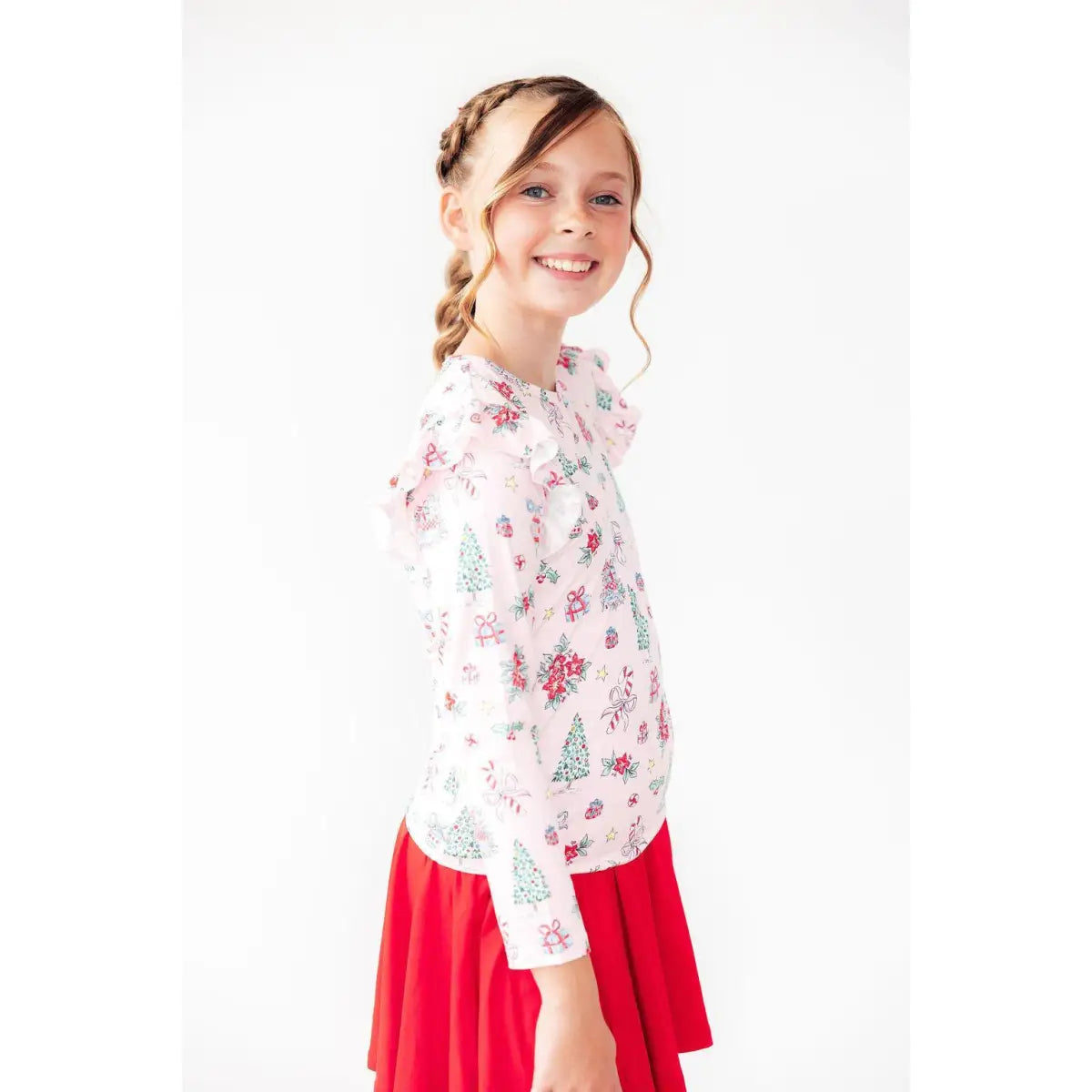 Pink Christmas L/S Ruffle Tee - Mila & Rose ®