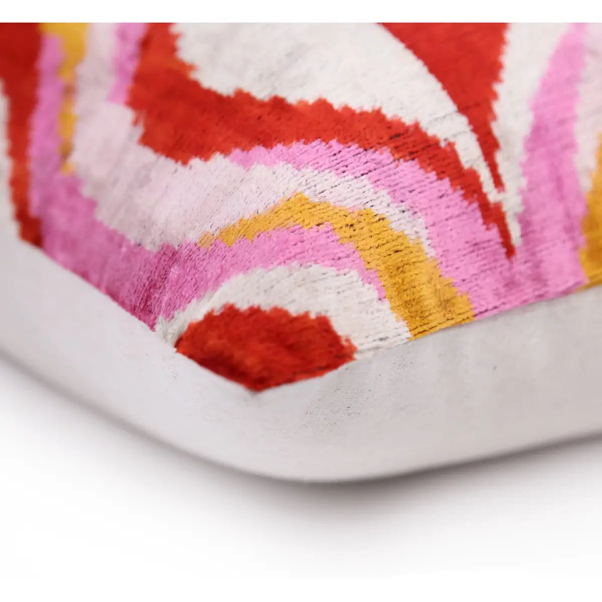 Pink Red Wave Silk Velvet Pillow – 20x20 Handmade Ikat Throw Cushion - Canvello