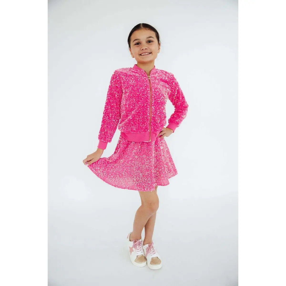 Pink Velvet Sequin Twirl Skirt with Shorts - Mila & Rose ®